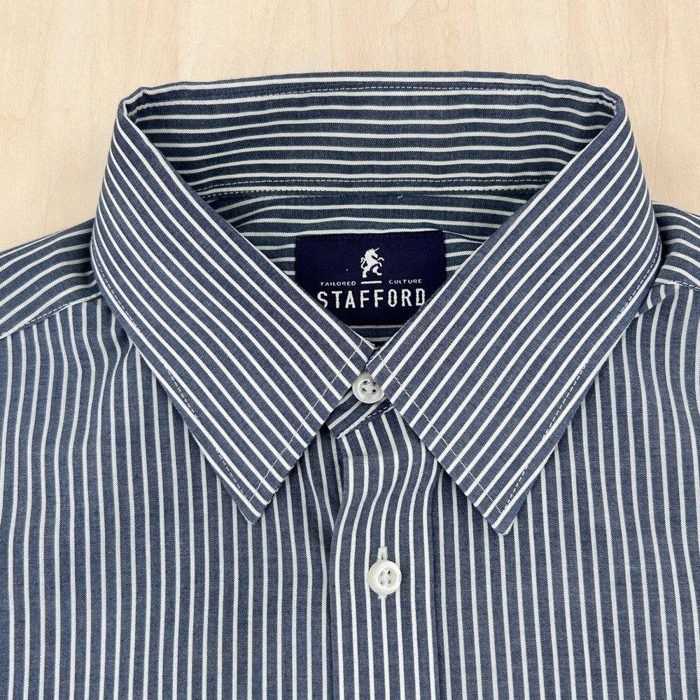 Stafford Button Down‎ Shirt Mens 15.5 34-35 Blue/Gray White Striped Fitted